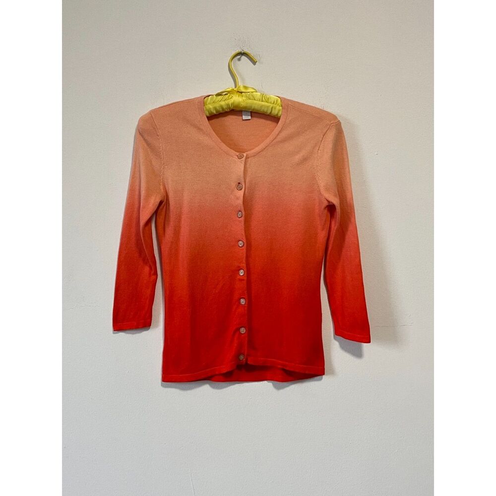 2000s 2010s Salmon Orange Pink Ombre Cardigan Cotton Rayon New York Company XS